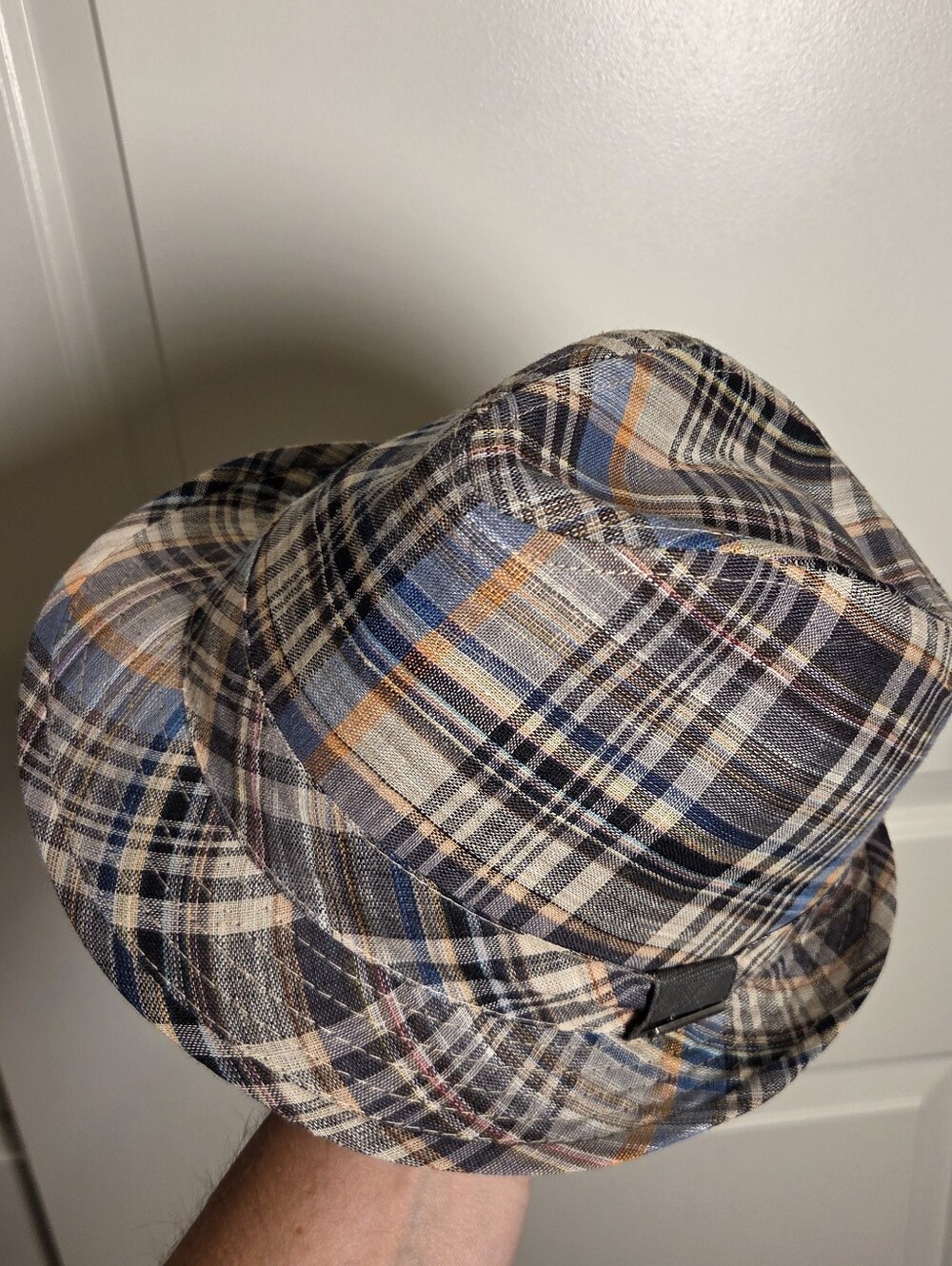 Stetson Plaid Linen Blend Fedora Hat Trilby Mens XL Classic Short Brim Blue Gray - Picture 4 of 11
